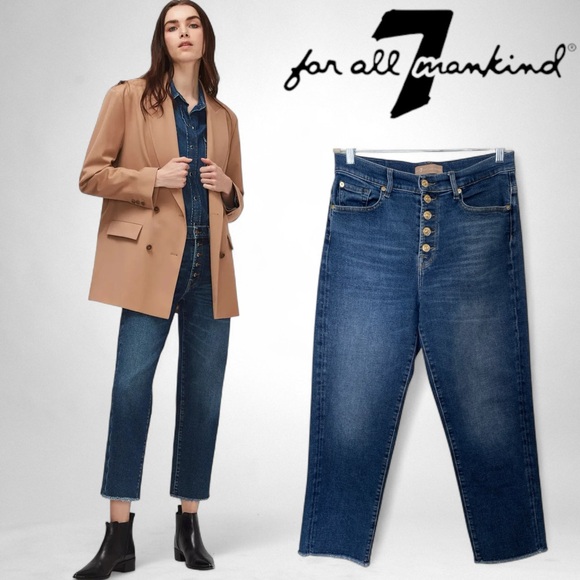 7 For All Mankind The Modern Straight Luxe Vintage Mood Indigo Distressed Hem 29 - Picture 1 of 15